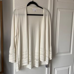 Charter Club - Lightweight Ivory/Cream Cardigan Layering Piece Crochet Accent